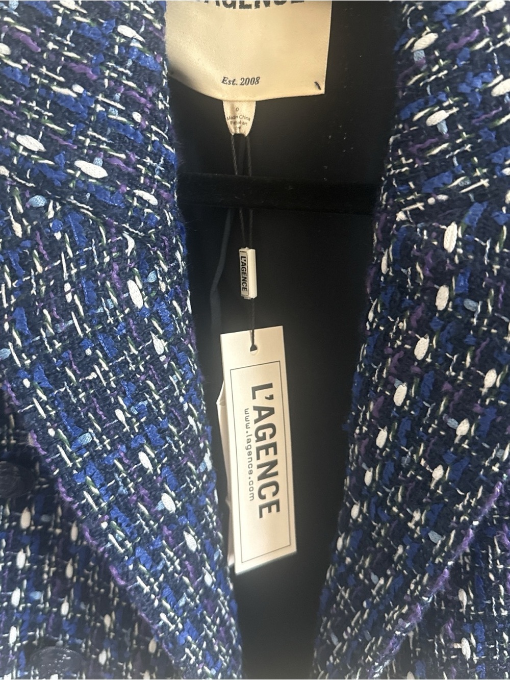 L'AGENCE Navy Tweed Open-Front Blazer - Picture 4 of 5